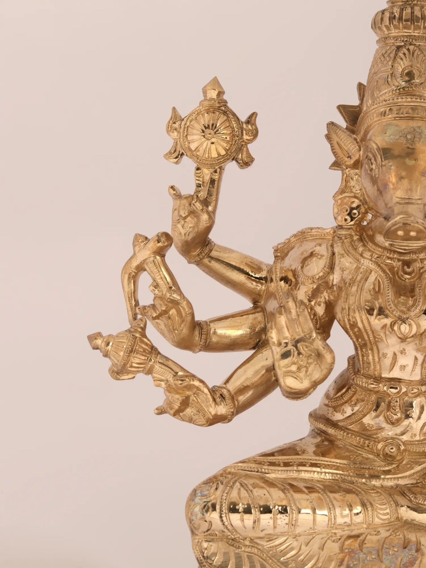 12'' Eight-Handed Goddess Varahi In Seated Posture | Bronze Statue For Temple