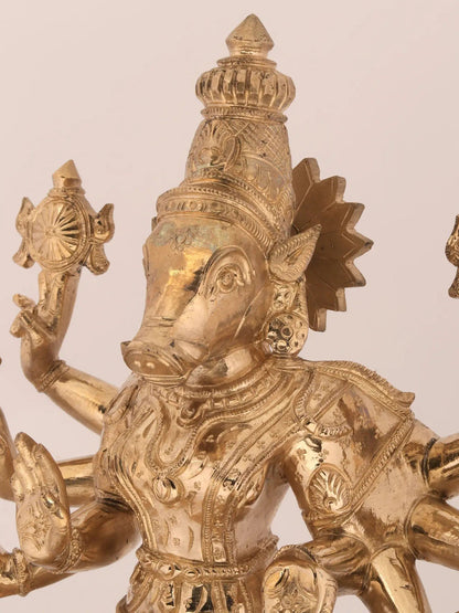 12'' Eight-Handed Goddess Varahi In Seated Posture | Bronze Statue For Temple