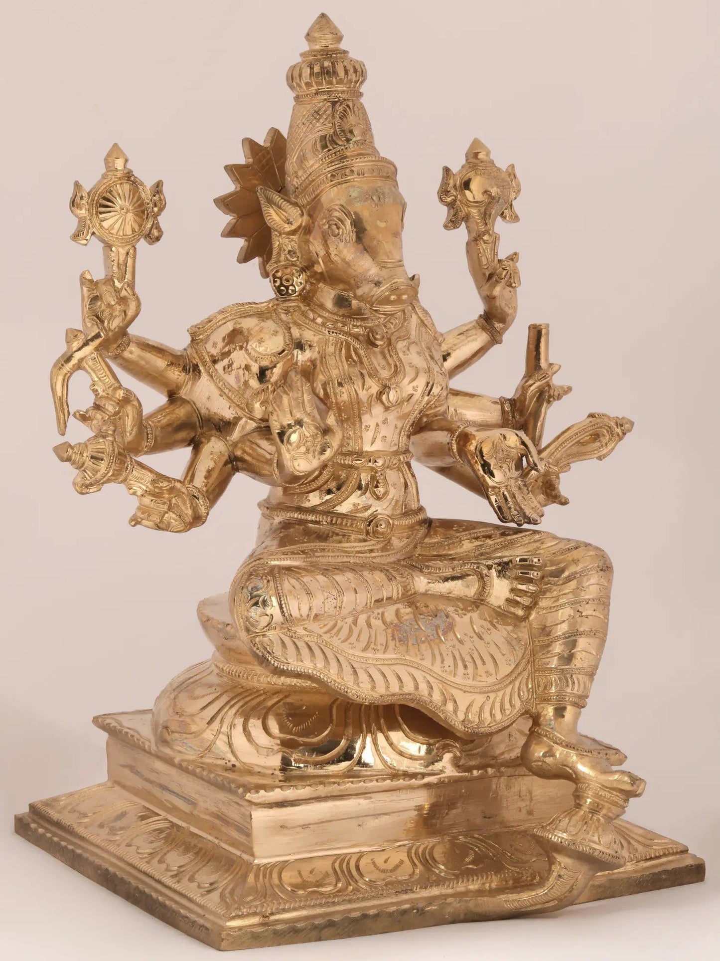 12'' Eight-Handed Goddess Varahi In Seated Posture | Bronze Statue For Temple