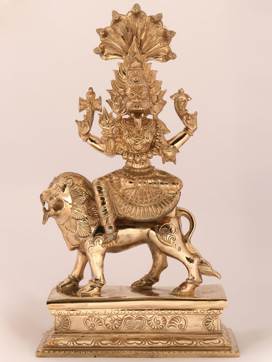 15'' Furious Goddess Pratyangira Bronze Statue Seated on Lion | Bronze Statue For Temple