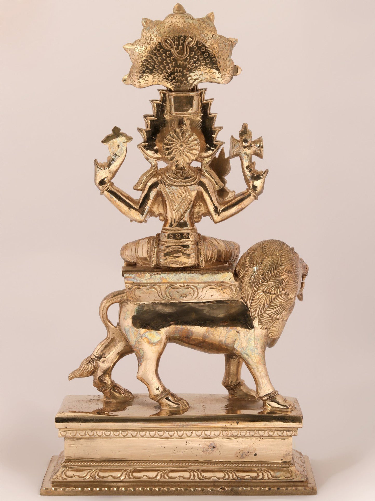 15'' Furious Goddess Pratyangira Bronze Statue Seated on Lion | Bronze Statue For Temple