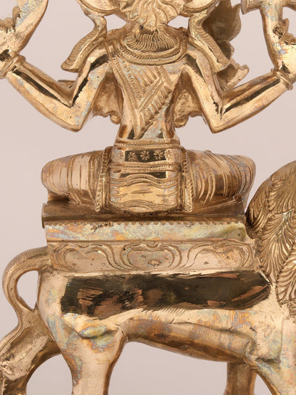 15'' Furious Goddess Pratyangira Bronze Statue Seated on Lion | Bronze Statue For Temple