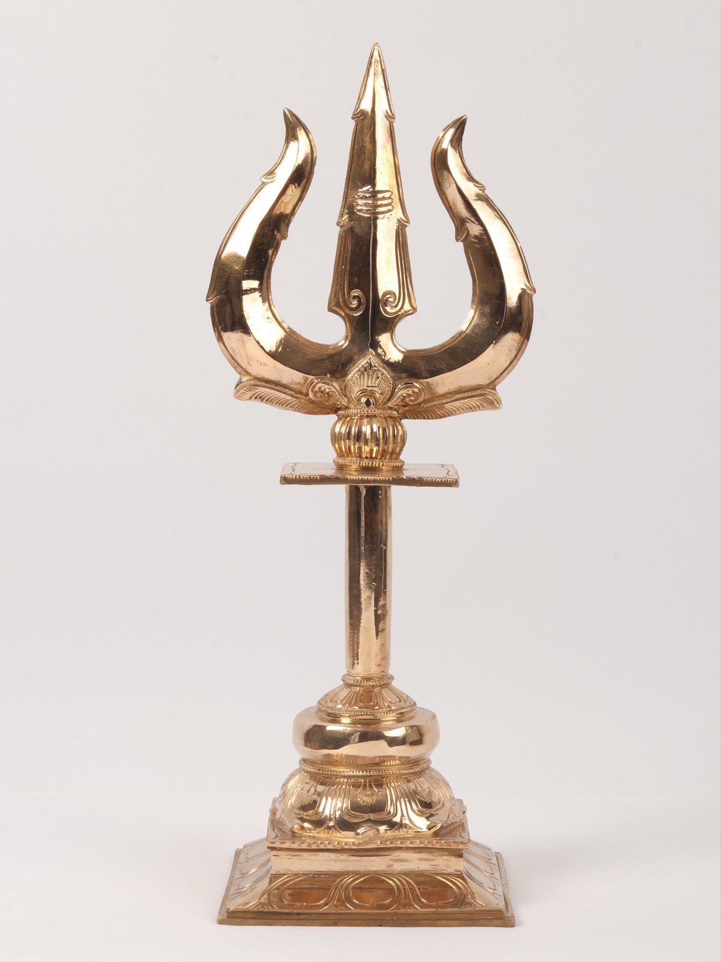 20" Bronze Lord Shiva'S Trishul (Trident) With Stand | Handmade Bronze Trident For Temple | Trident For Gifting