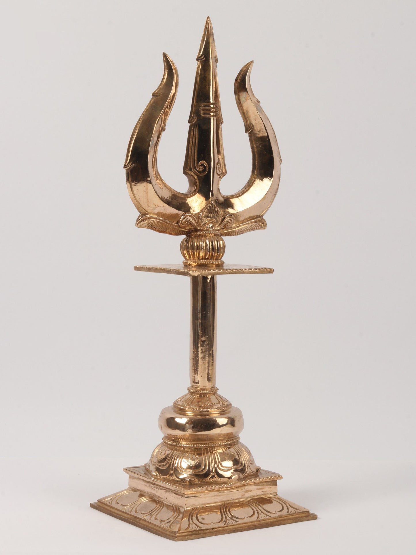 20" Bronze Lord Shiva'S Trishul (Trident) With Stand | Handmade Bronze Trident For Temple | Trident For Gifting