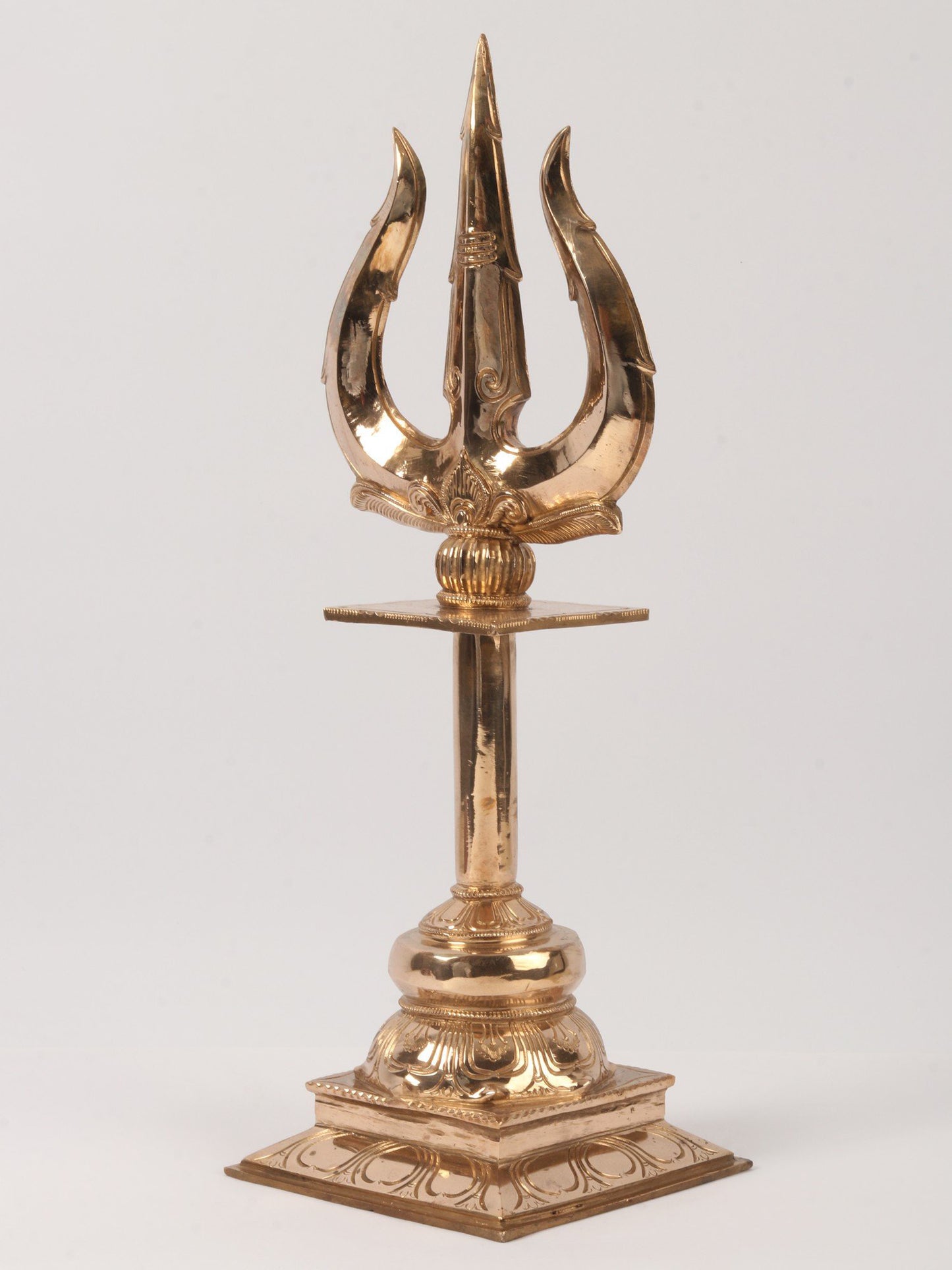 20" Bronze Lord Shiva'S Trishul (Trident) With Stand | Handmade Bronze Trident For Temple | Trident For Gifting