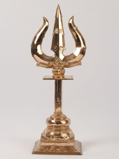 20" Bronze Lord Shiva'S Trishul (Trident) With Stand | Handmade Bronze Trident For Temple | Trident For Gifting