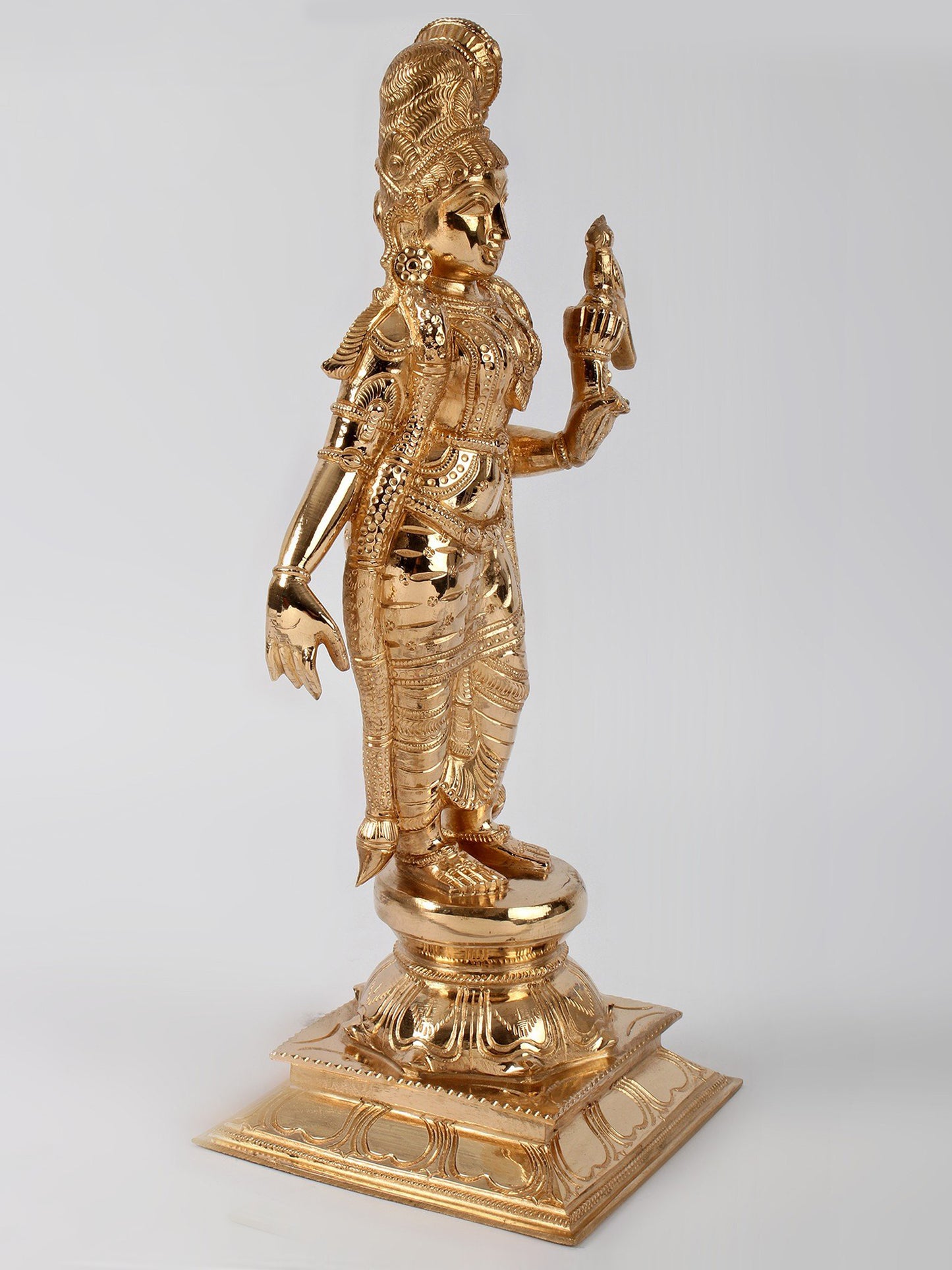 15" Standing Goddess Andal On Lotus Base Bronze Sculpture | Decorative Bronze Idol | Bronze Statue For Temple