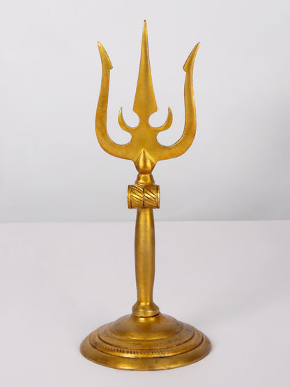 9'' Mahadev's Trident With Round Stand | Handmade Brass Trident For Temple | Trishul For Gifting