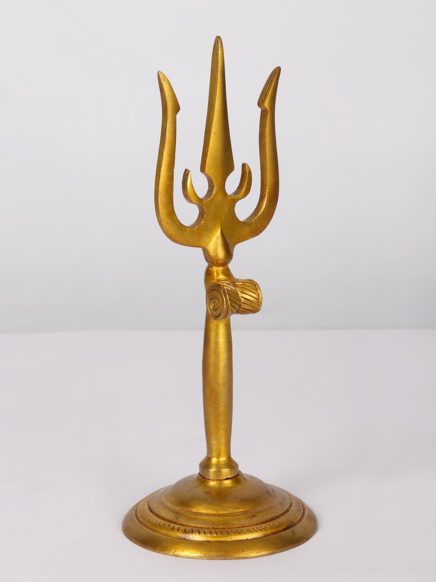 9'' Mahadev's Trident With Round Stand | Handmade Brass Trident For Temple | Trishul For Gifting