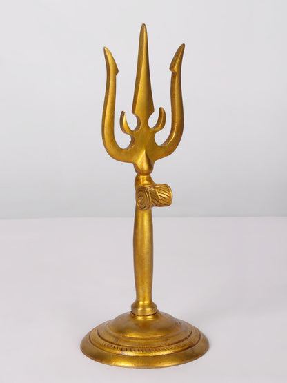 9'' Mahadev's Trident With Round Stand | Handmade Brass Trident For Temple | Trishul For Gifting