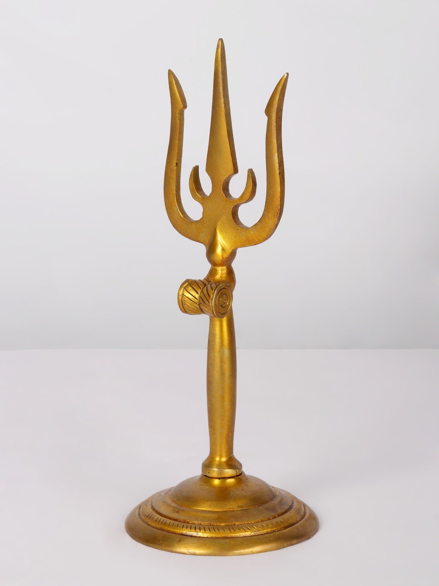 9'' Mahadev's Trident With Round Stand | Handmade Brass Trident For Temple | Trishul For Gifting