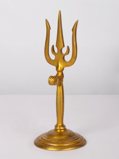 9'' Mahadev's Trident With Round Stand | Handmade Brass Trident For Temple | Trishul For Gifting