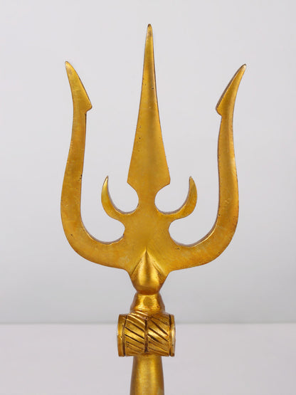 9'' Mahadev's Trident With Round Stand | Handmade Brass Trident For Temple | Trishul For Gifting