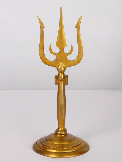 9'' Mahadev's Trident With Round Stand | Handmade Brass Trident For Temple | Trishul For Gifting