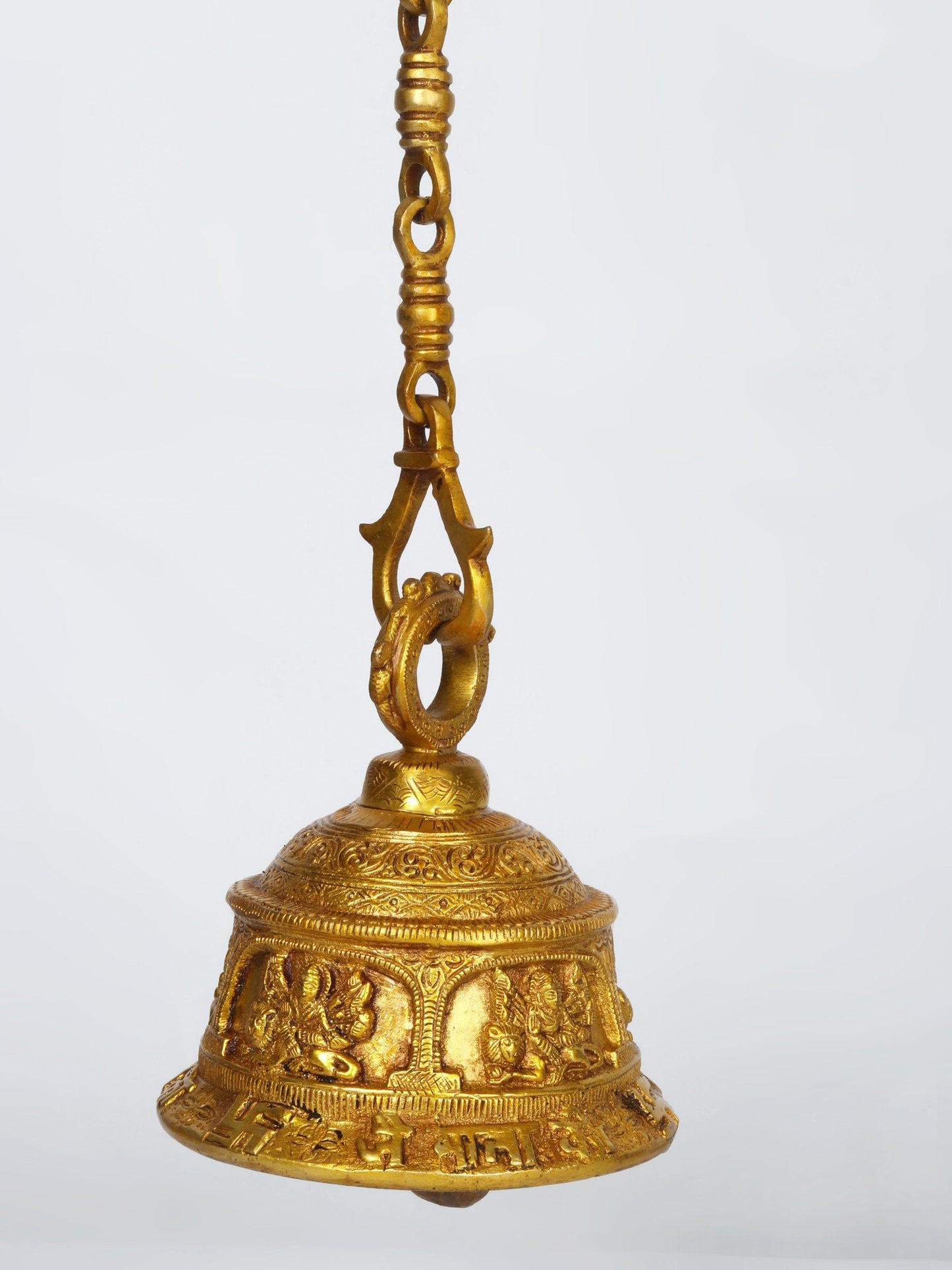 6" Goddess Durga Ritual Bell With Chain In Brass | Handmade Wall Decor Brass Bell For Temple