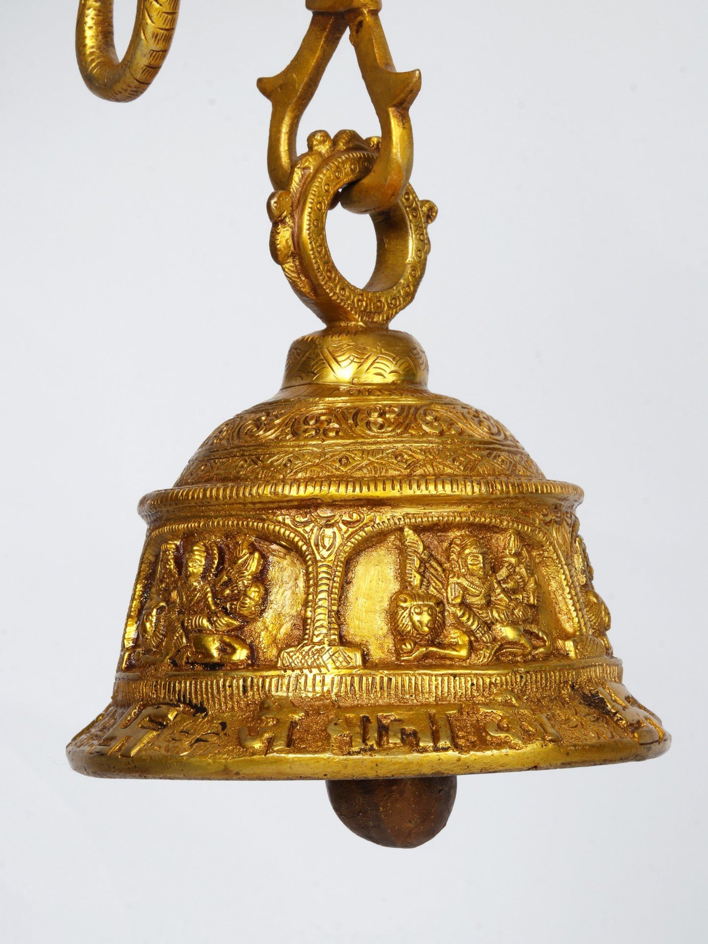 6" Goddess Durga Ritual Bell With Chain In Brass | Handmade Wall Decor Brass Bell For Temple