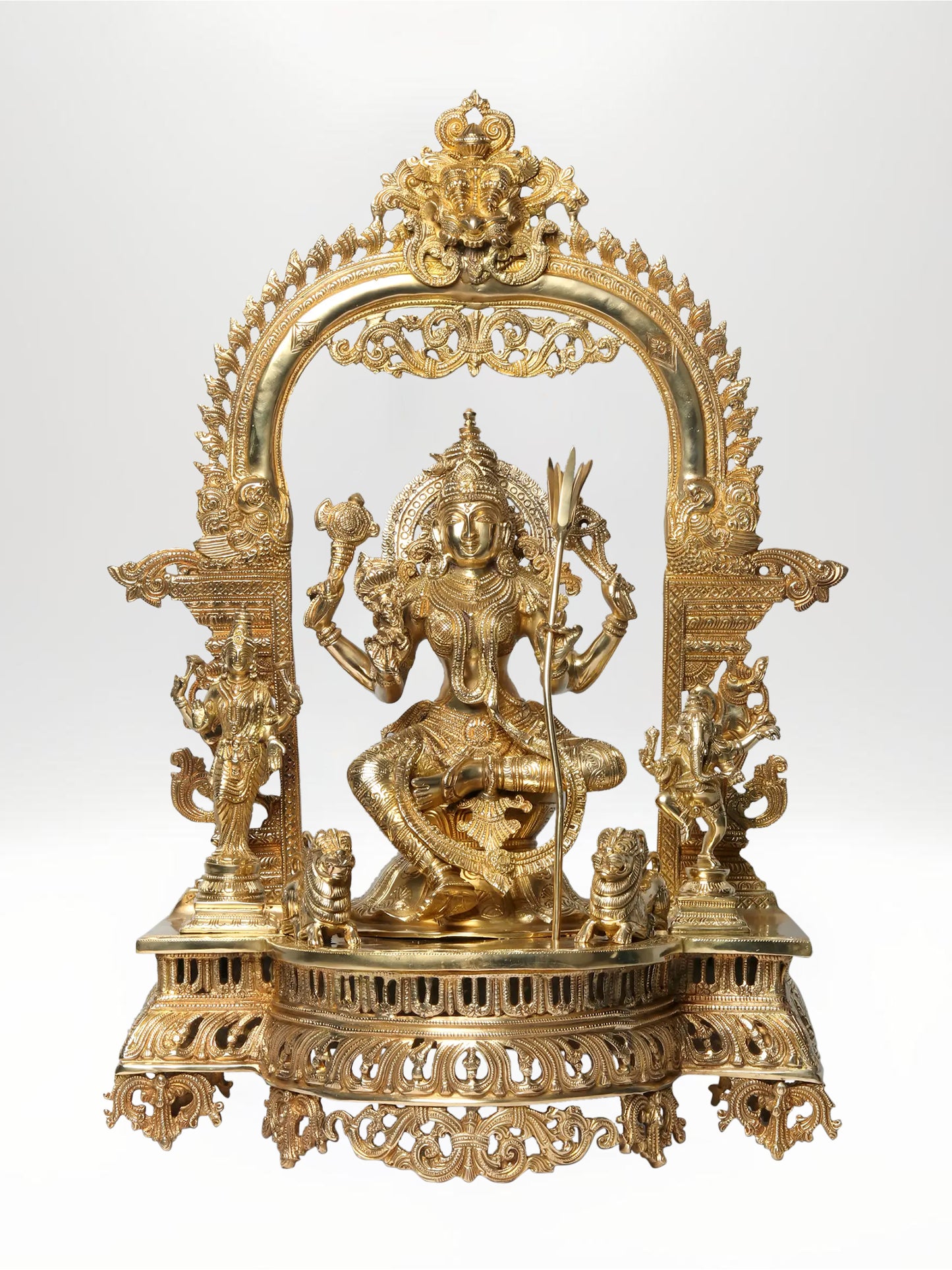 28-Inch Superfine Tripura Sundari (Rajarajeshwari) Brass Statue with Ganesha and Lakshmi