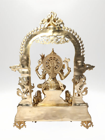 28-Inch Superfine Tripura Sundari (Rajarajeshwari) Brass Statue with Ganesha and Lakshmi