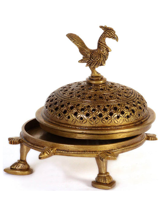 5" Peacock Incense Burner with Tortoise Base In Brass | Handmade | Made In India