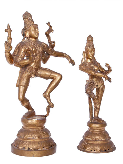 18" Dancing Shiva Parvati Panchaloha Bronze Statue from Swamimalai | Madhuchista Vidhana (Lost-Wax)