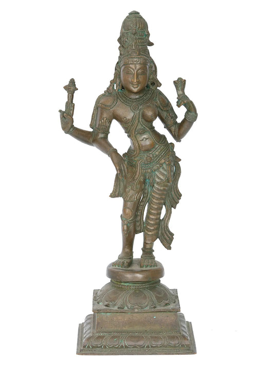 13" Ardhnarishvara Bronze Sculpture | Madhuchista Vidhana (Lost-Wax) | Panchaloha Bronze from Swamimalai