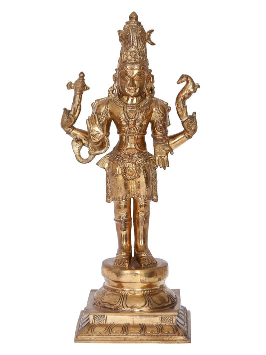 13" Shiva Pashupatinath Bronze Statue | Madhuchista Vidhana (Lost-Wax) | Panchaloha Bronze from Swamimalai