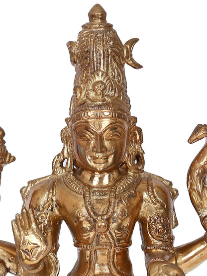 13" Shiva Pashupatinath Bronze Statue | Madhuchista Vidhana (Lost-Wax) | Panchaloha Bronze from Swamimalai