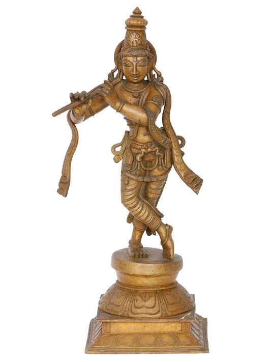 15" Fluting Krishna Panchaloha Bronze Statue from Swamimalai | Madhuchista Vidhana (Lost-Wax)