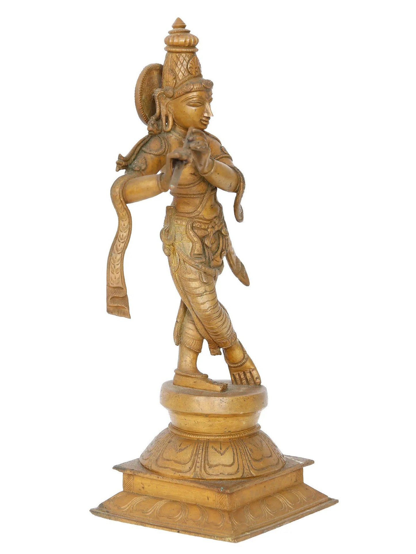 15" Fluting Krishna Panchaloha Bronze Statue from Swamimalai | Madhuchista Vidhana (Lost-Wax)