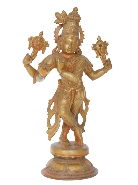 12" Chaturbhuja Lord Krishna Panchaloha Bronze Sculpture from Swamimalai | Madhuchista Vidhana (Lost-Wax)