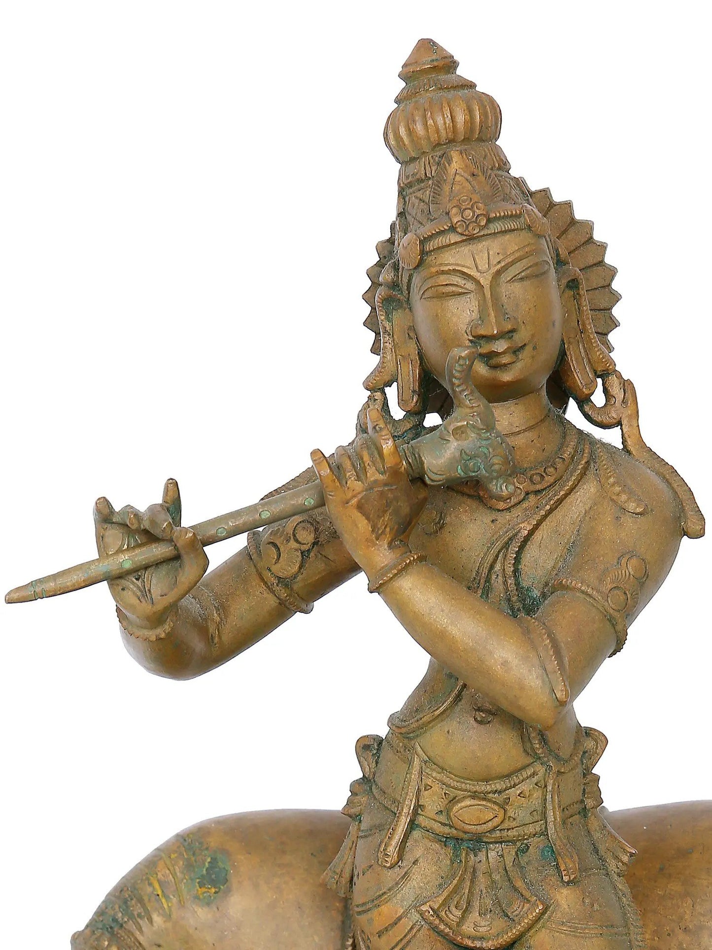 12" Lord Krishna Playing Flute with His Cow | Madhuchista Vidhana (Lost-Wax) | Panchaloha Bronze from Swamimalai