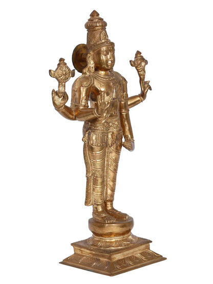 15'' Lord Vishnu Statue | Madhuchista Vidhana (Lost-Wax) | Panchaloha Bronze from Swamimalai