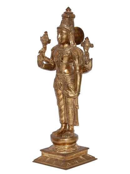 15'' Lord Vishnu Statue | Madhuchista Vidhana (Lost-Wax) | Panchaloha Bronze from Swamimalai