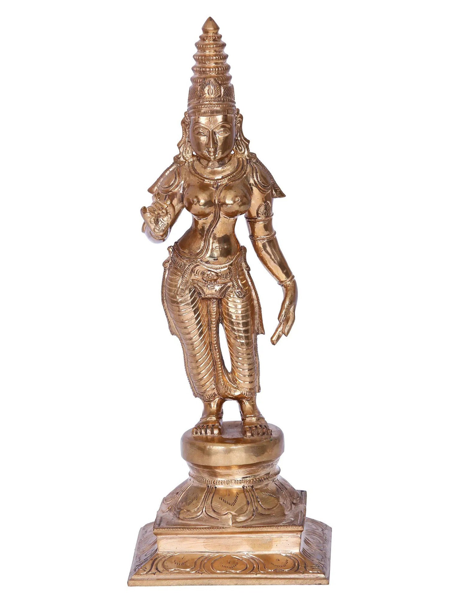 13'' Devi Meenakshi Sculpture | Madhuchista Vidhana (Lost-Wax) | Panchaloha Bronze from Swamimalai