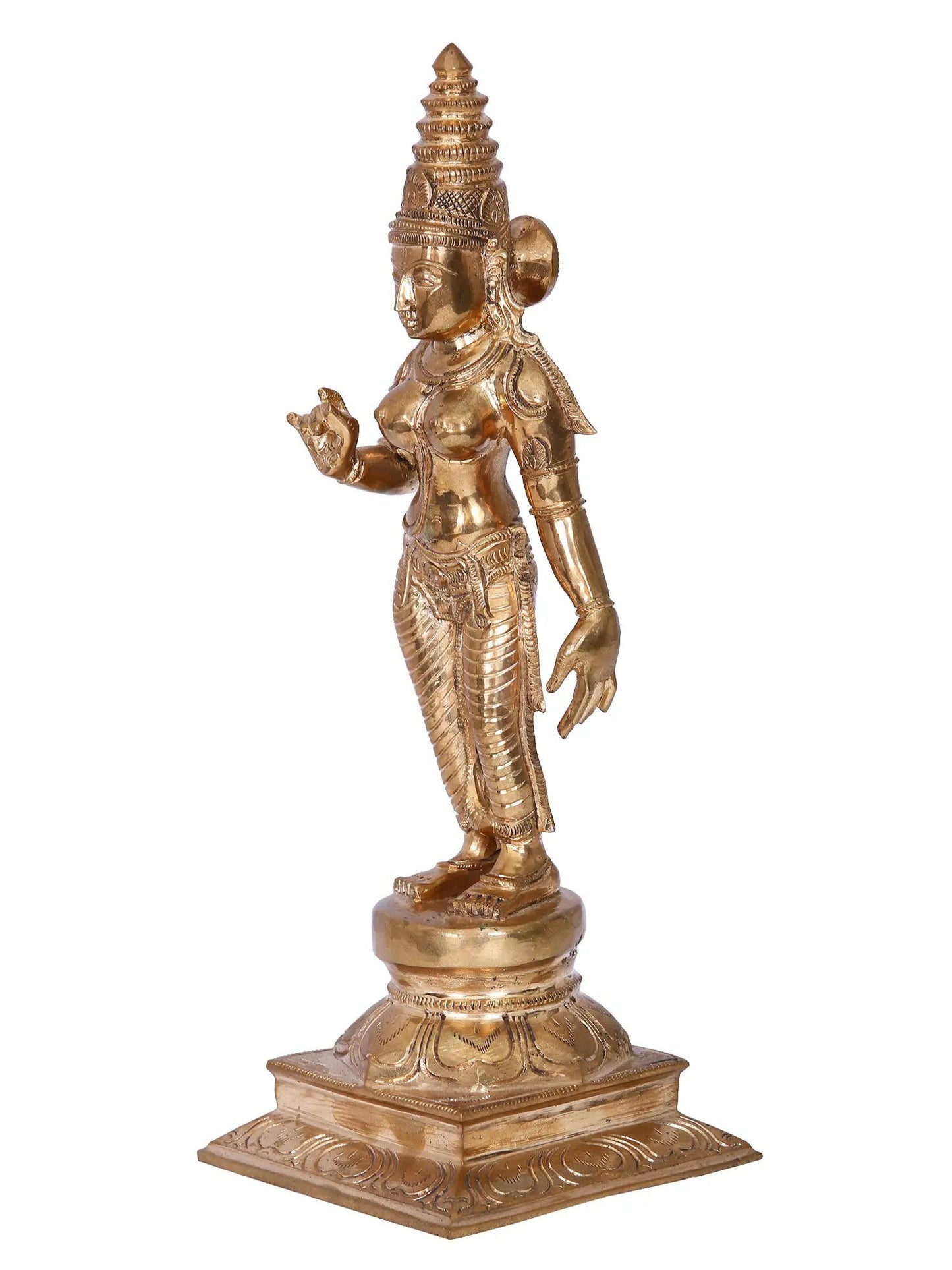 13'' Devi Meenakshi Sculpture | Madhuchista Vidhana (Lost-Wax) | Panchaloha Bronze from Swamimalai