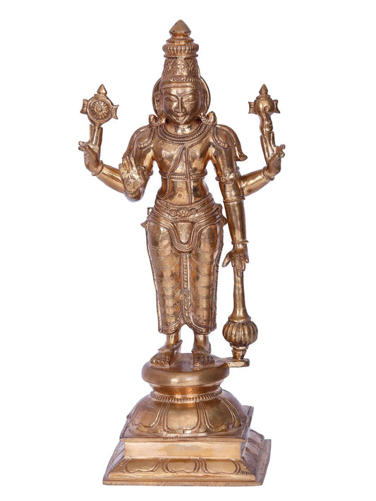 13'' Vishnu | Madhuchista Vidhana (Lost-Wax) | Panchaloha Bronze from Swamimalai