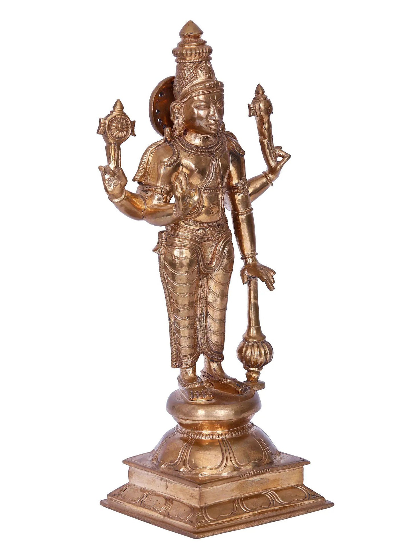 13'' Vishnu | Madhuchista Vidhana (Lost-Wax) | Panchaloha Bronze from Swamimalai