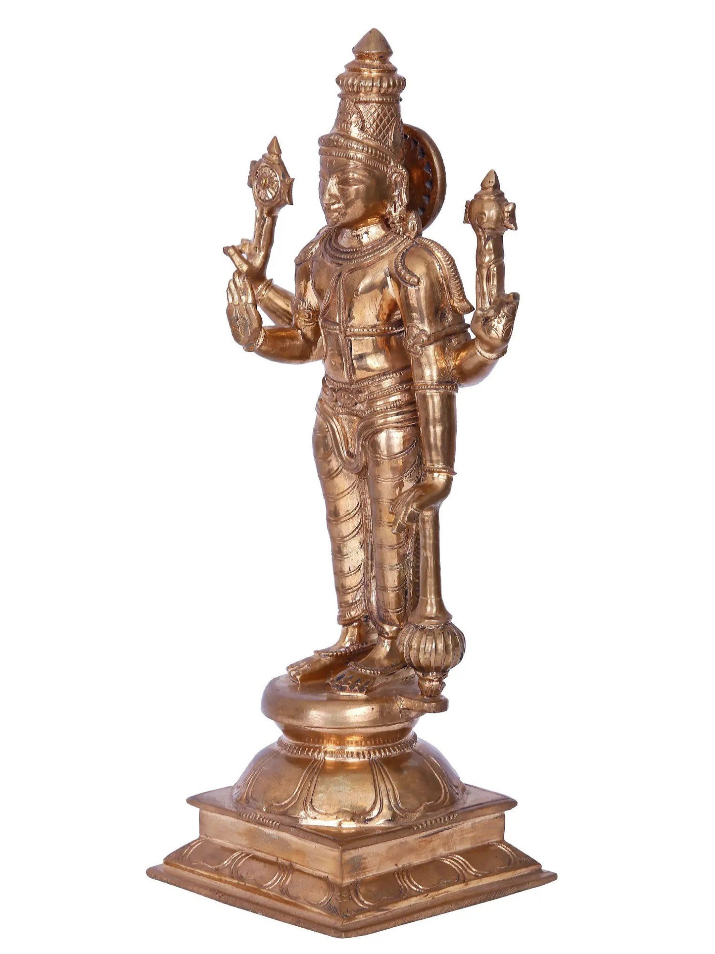 13'' Vishnu | Madhuchista Vidhana (Lost-Wax) | Panchaloha Bronze from Swamimalai