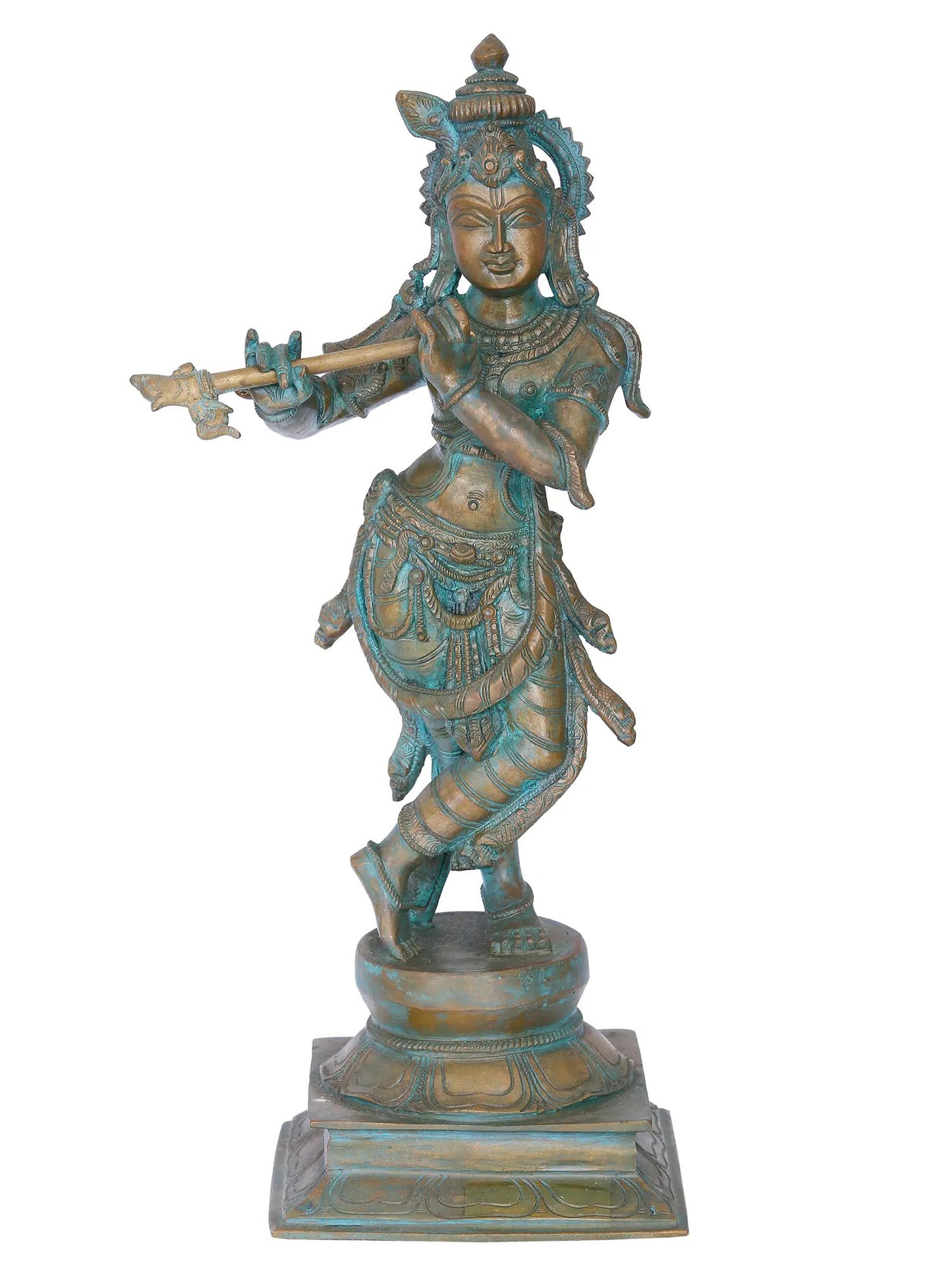 16'' Fluting Krishna Panchaloha Bronze Sculpture from Swamimalai | Madhuchista Vidhana (Lost-Wax)