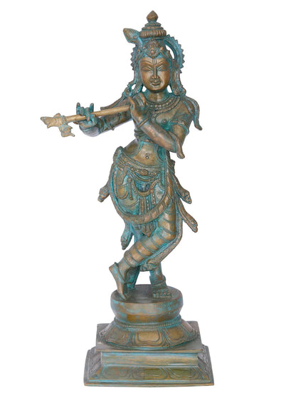 16'' Fluting Krishna Panchaloha Bronze Sculpture from Swamimalai | Madhuchista Vidhana (Lost-Wax)