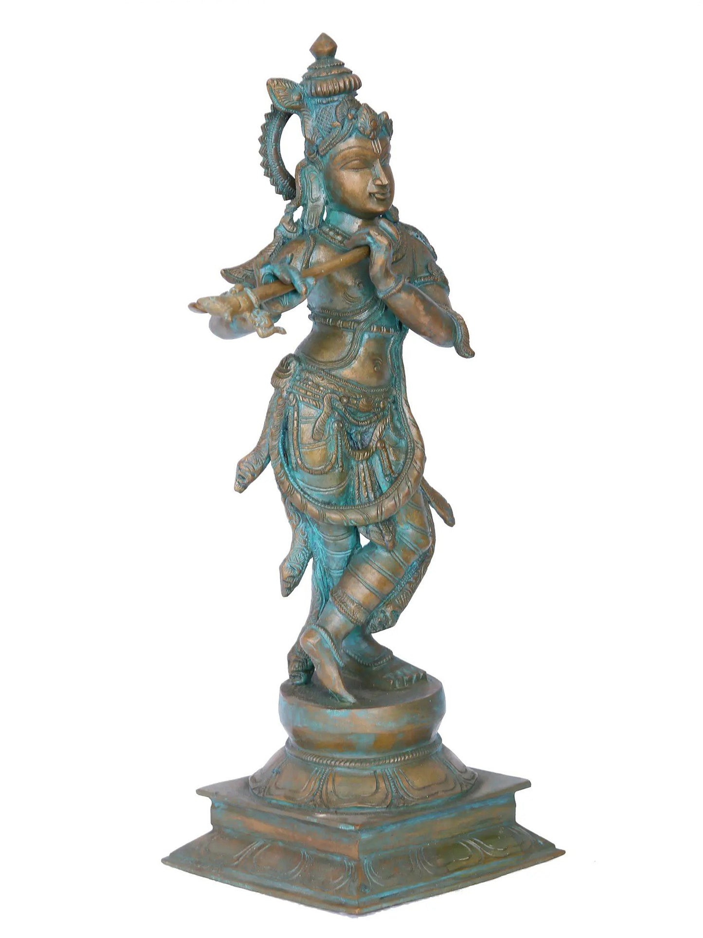 16'' Fluting Krishna Panchaloha Bronze Sculpture from Swamimalai | Madhuchista Vidhana (Lost-Wax)