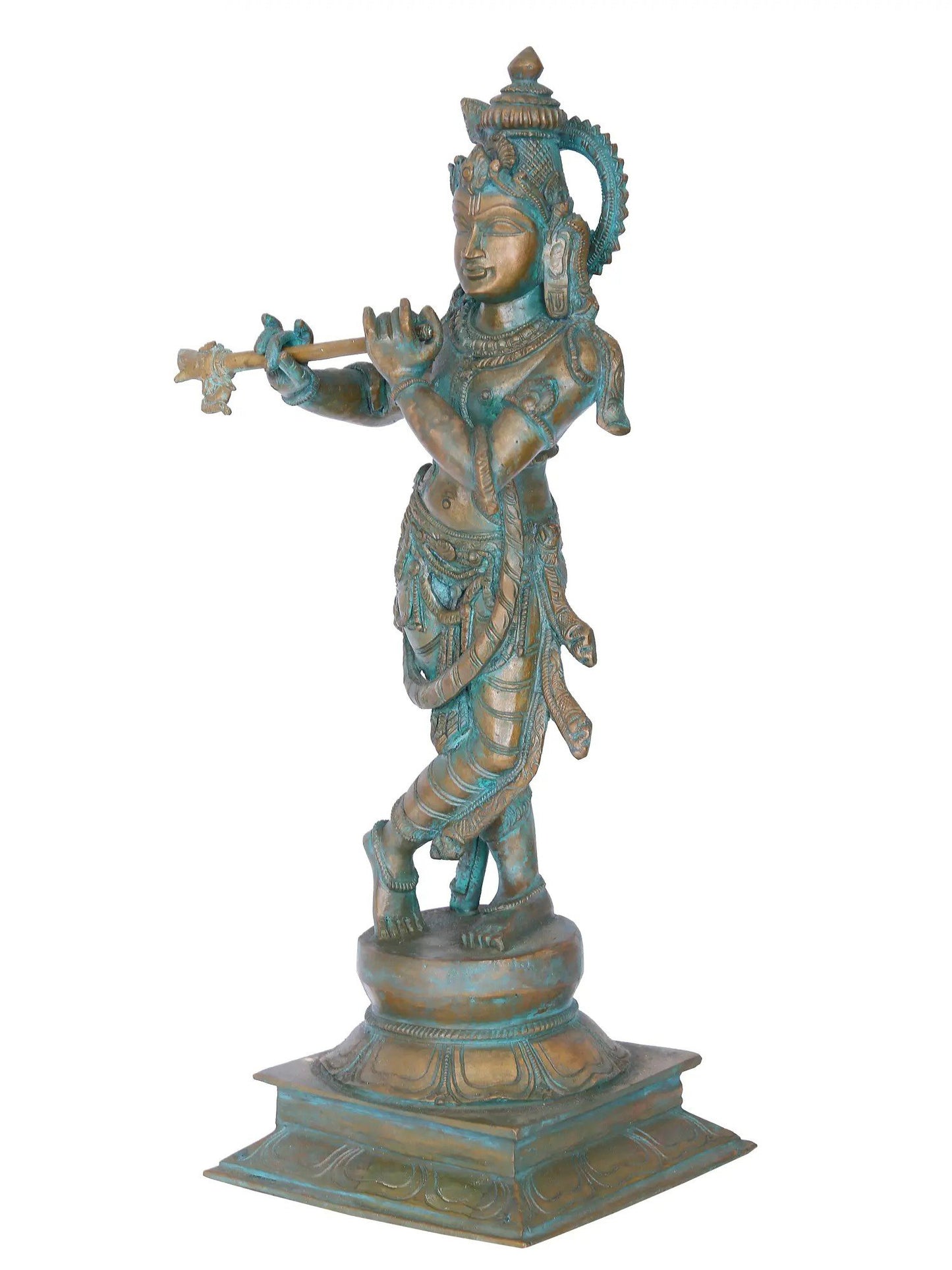 16'' Fluting Krishna Panchaloha Bronze Sculpture from Swamimalai | Madhuchista Vidhana (Lost-Wax)