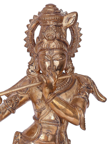 13'' Fluting Krishna | Madhuchista Vidhana (Lost-Wax) | Panchaloha Bronze from Swamimalai