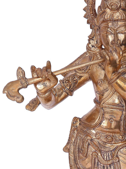 13'' Fluting Krishna | Madhuchista Vidhana (Lost-Wax) | Panchaloha Bronze from Swamimalai