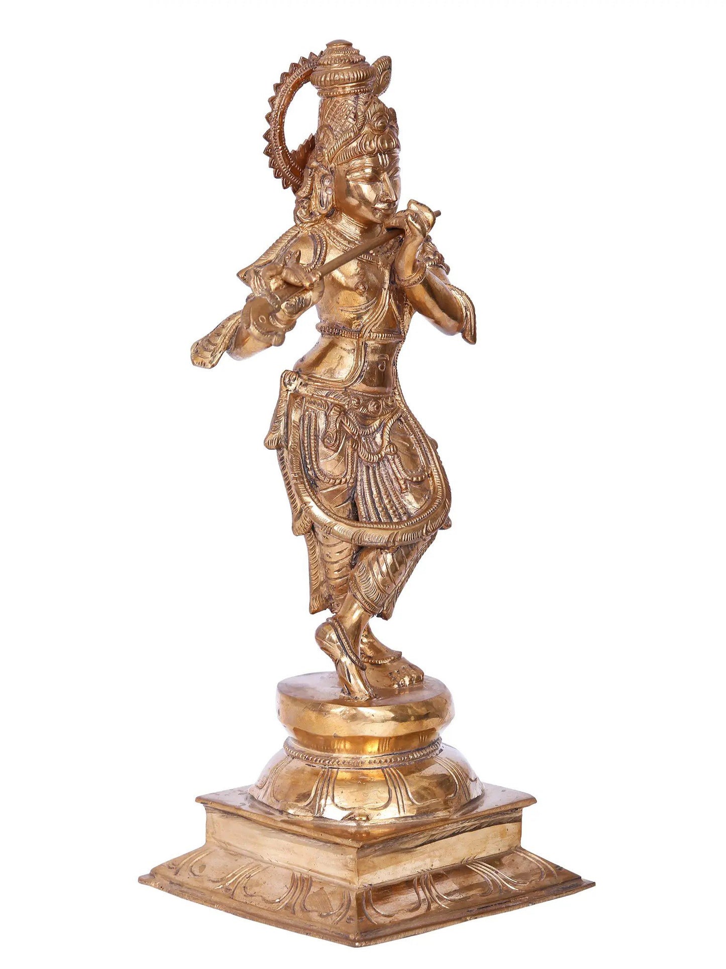 13'' Fluting Krishna | Madhuchista Vidhana (Lost-Wax) | Panchaloha Bronze from Swamimalai