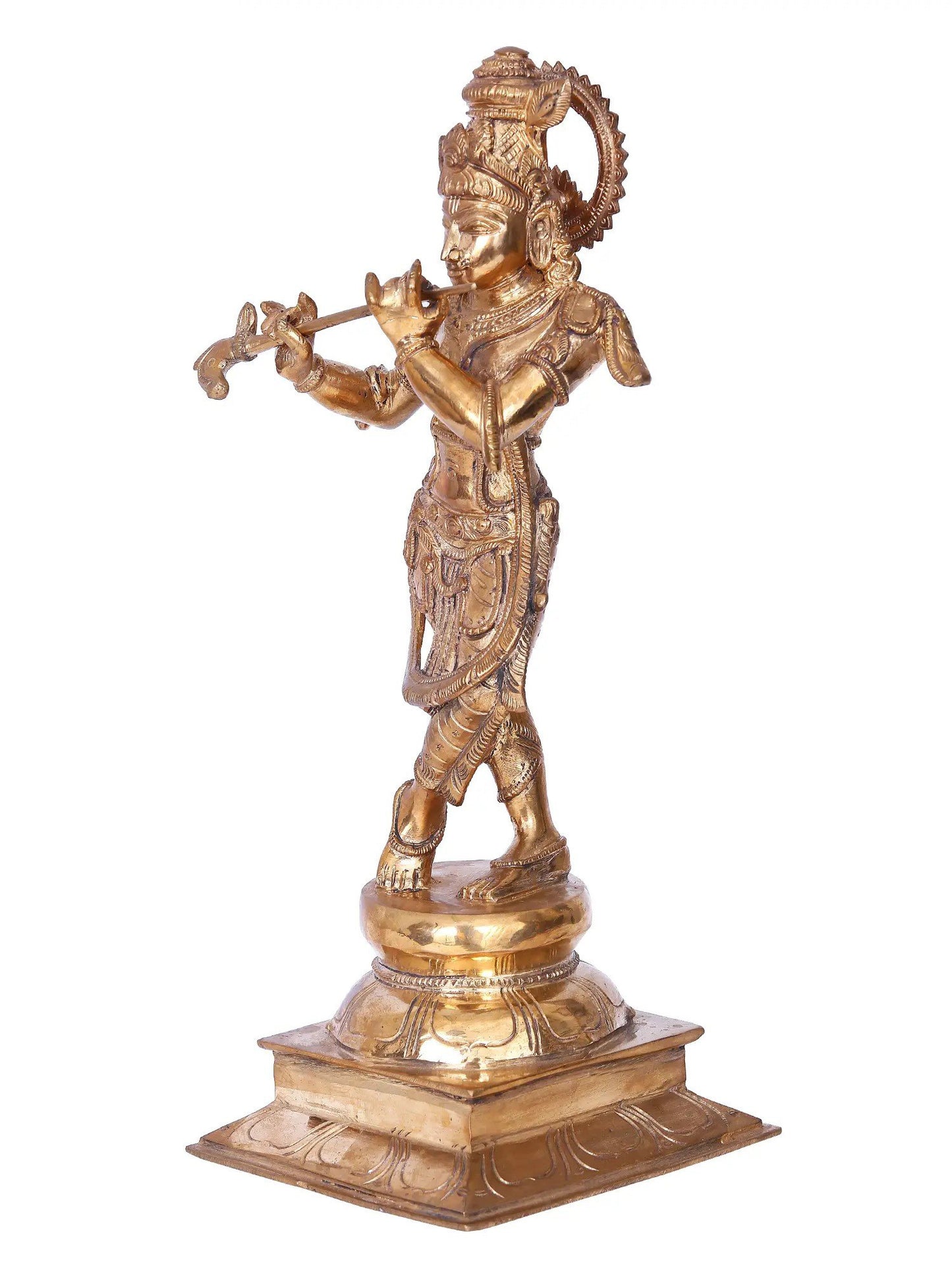 13'' Fluting Krishna | Madhuchista Vidhana (Lost-Wax) | Panchaloha Bronze from Swamimalai