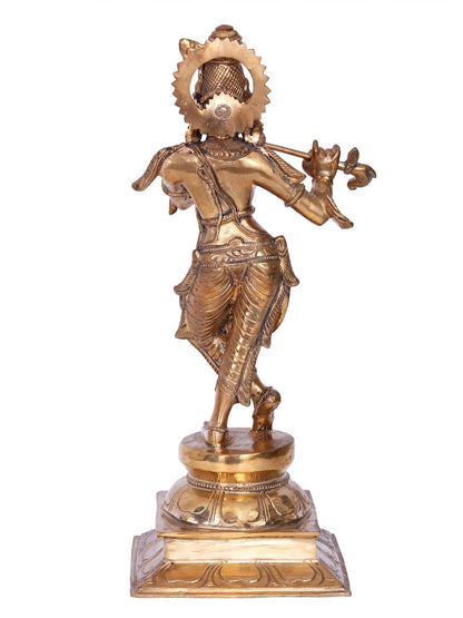 13'' Fluting Krishna | Madhuchista Vidhana (Lost-Wax) | Panchaloha Bronze from Swamimalai