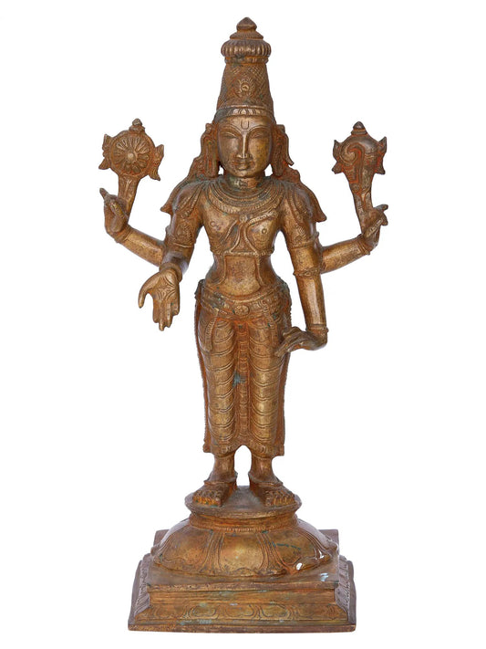 12'' Vishnu | Madhuchista Vidhana (Lost-Wax) | Panchaloha Bronze from Swamimalai