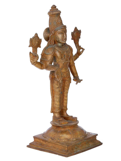 12'' Vishnu | Madhuchista Vidhana (Lost-Wax) | Panchaloha Bronze from Swamimalai