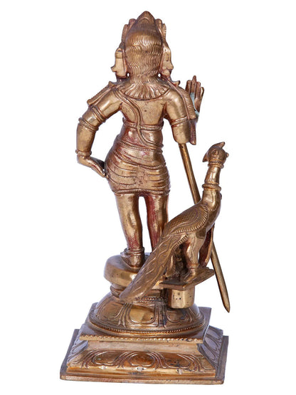 8'' Lord Murugan Sculpture Panchaloha Bronze from Swamimalai | Madhuchista Vidhana (Lost-Wax)